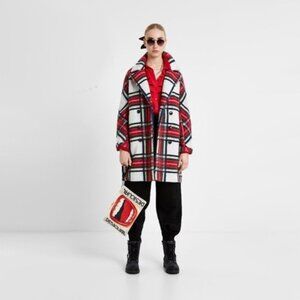 NWT Desigual red & white tartan print coat jacket, US12